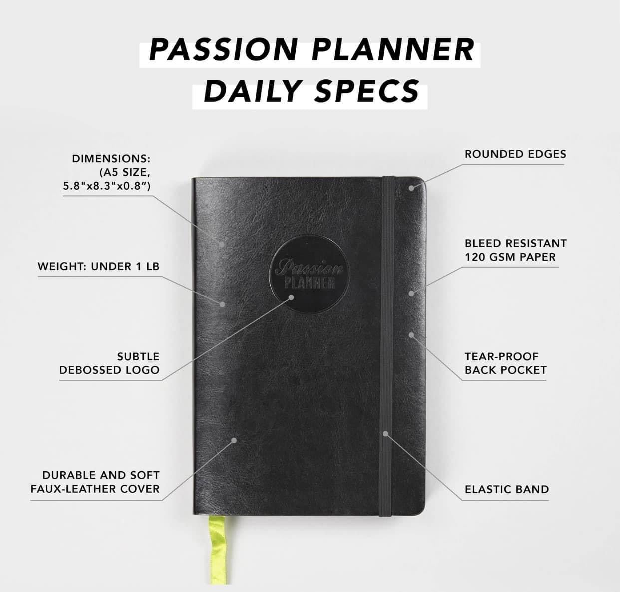 Passion Planner Daily Elite Black v1.0 A5. Udatert.